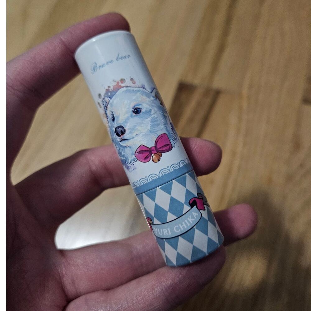 Yuri Chika Brave Bear #104 Red Lipstick Heart Embossed Kawaii NEW Asian Beauty